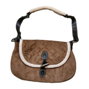 NWOT Old Navy Shoulder Bag Brown Faux Suede Sherpa Trim Quilted Boho Hobo Purse
